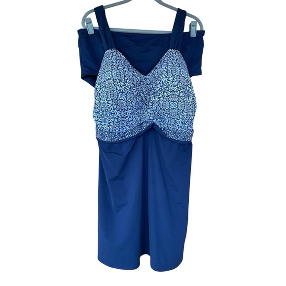Lands' End Other - Lands' End Swimsuit Tankini Swim Dress Blue & White Slimming Plus Size 18